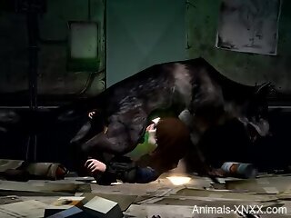 Short-haired videogame hottie getting fucked by a dog