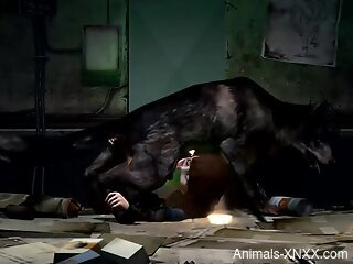 Short-haired videogame hottie getting fucked by a dog
