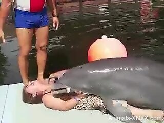 Hot Latina lady getting power-fucked by a dolphin
