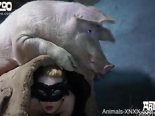 Sexy female tries pig cock down the muff in rough perversions
