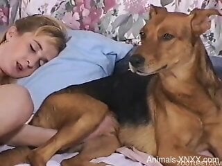 Fine woman gets filmed putting the dog dick in each of her holes