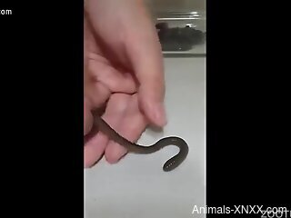 Naked man inserts a big worm in his cock for better pleasure