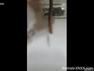 Naked man inserts a big worm in his cock for better pleasure