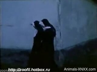 Sexy nuns play in dirty vintage porn scenes by sharing a donke...