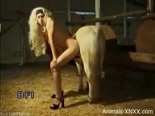 Blonde hottie plays sexual games with her horse